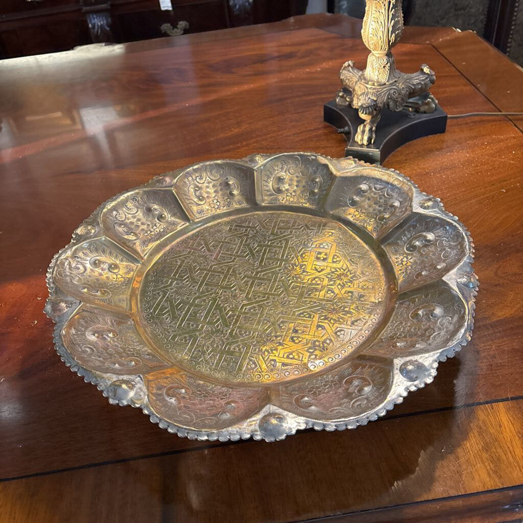 Moroccan 17"round brass tea tray
