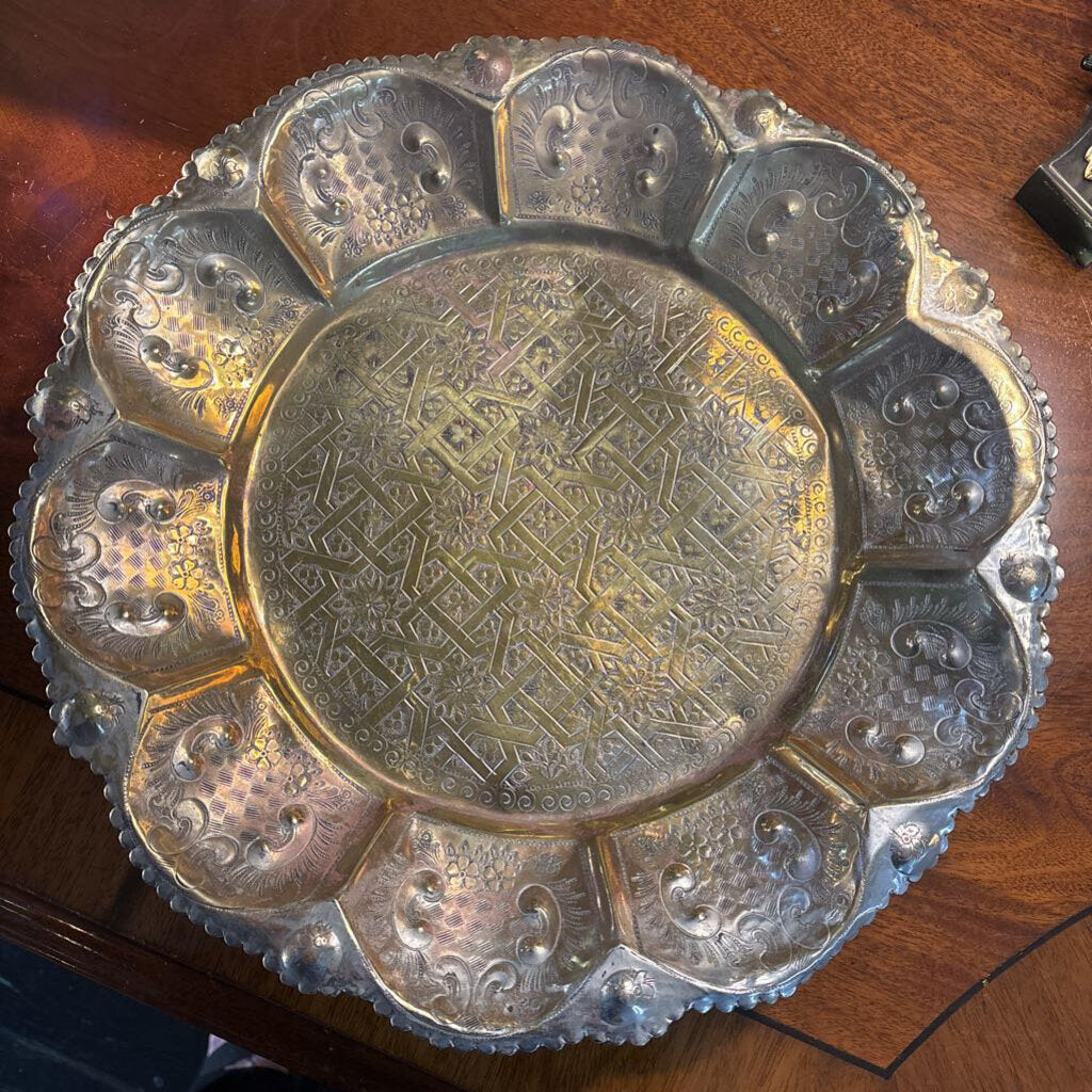 Moroccan 17"round brass tea tray