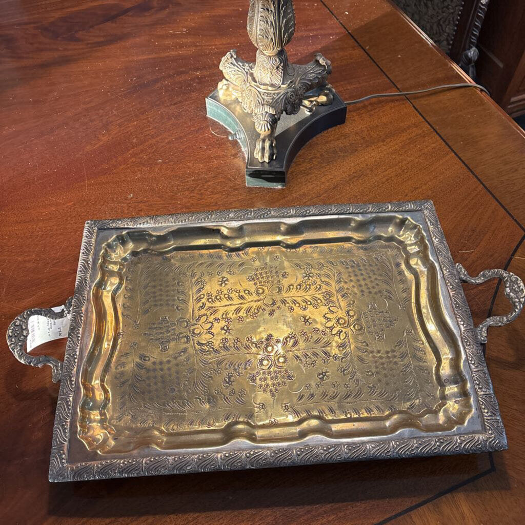 Moroccan brass handled tray- 16" x 11"