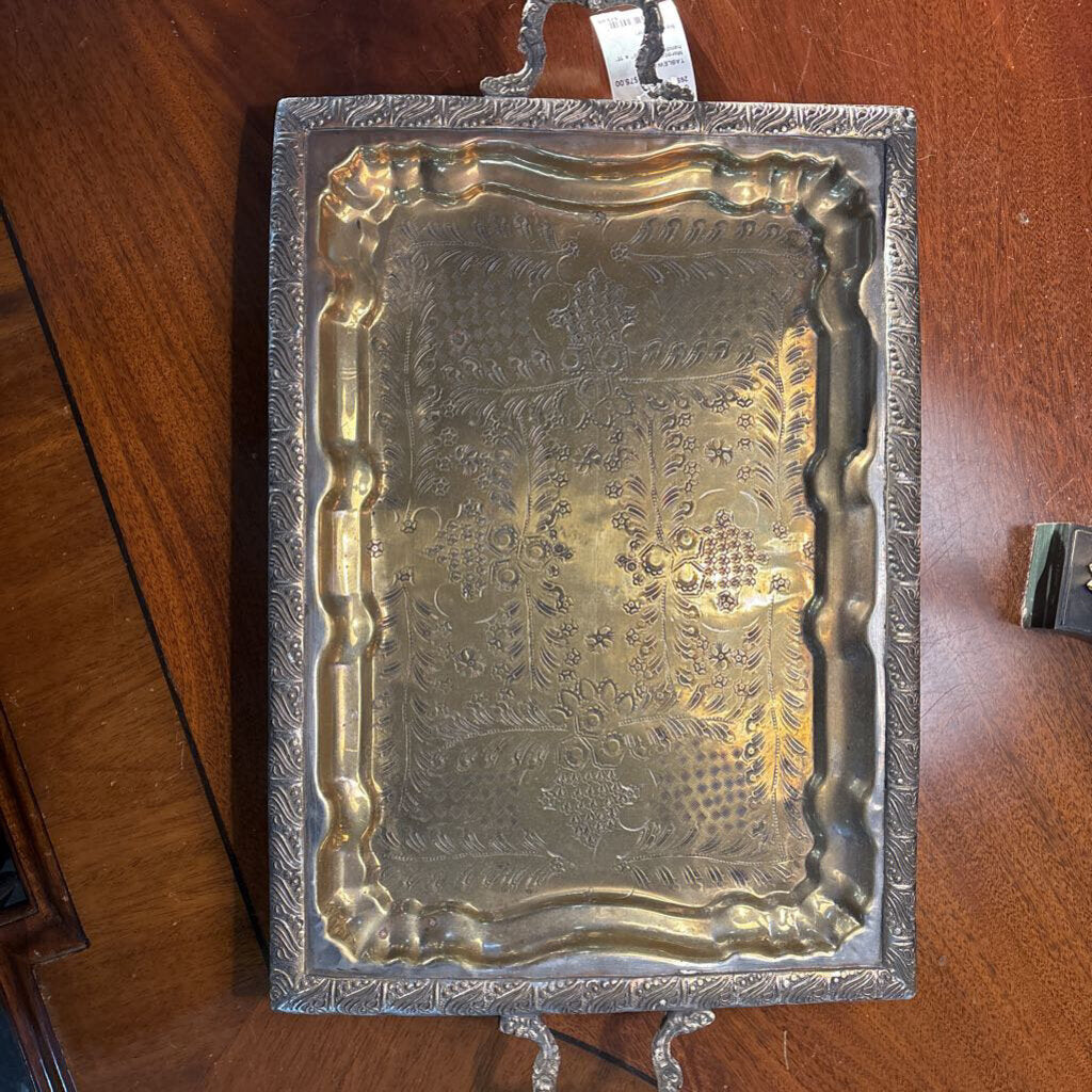 Moroccan brass handled tray- 16" x 11"