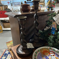 Vintage Oak Barley Twist Candlestick Holders, Brass Top. *as is*