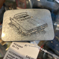 Vintage Metal Belt Buckle, Silver-Tone, Pontiac Fiero, c.1980s