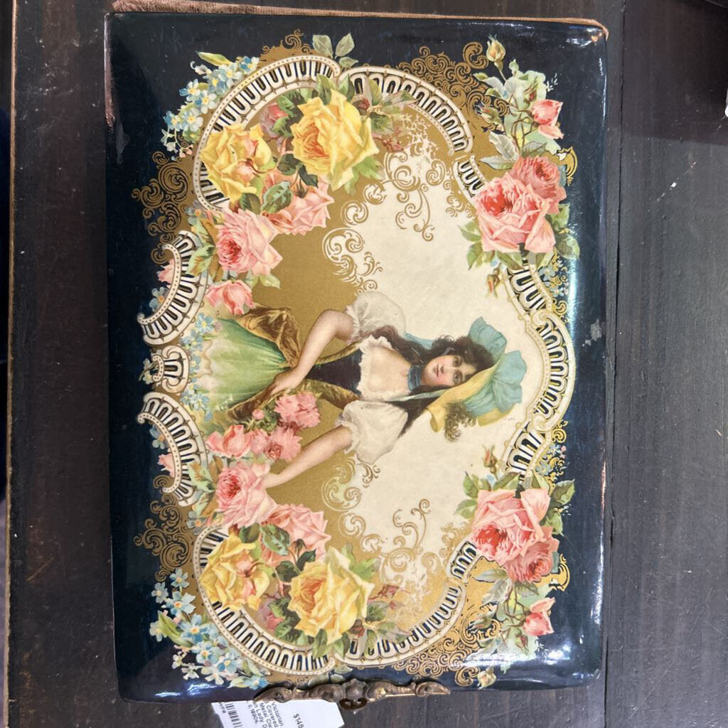 Antique Victorian Celluloid Covered Photo Album, Metal Clasp, Austrian Lady Dirndl, Floral. c.1890s.